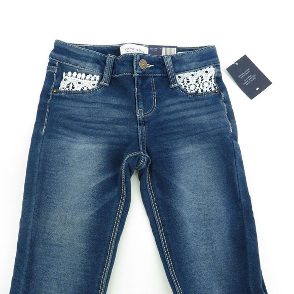 Crown & Ivy Girls Blue Denim Jeans White Lace Accent Size 7 NWT - Picture 3 of 4